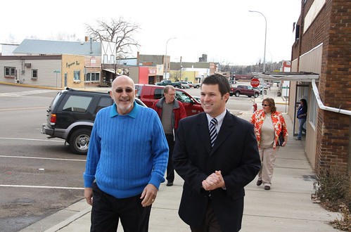 Rural Development State Director Jasper Schneider (Right) accompanied by Ed Gold, Economic Developer for Adams County (Left) on a tour of businesses funded by USDA Rural Development, during a stop in Hettinger.