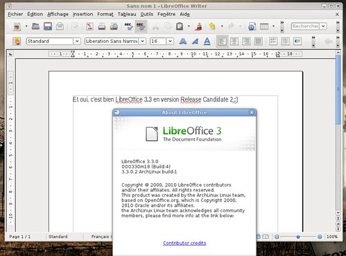 LibreOffice 3.3rc2 sous ArchLinux