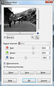 Channel Mixer dialog box in GIMP