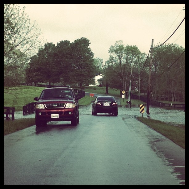 Flooded road on morning commute