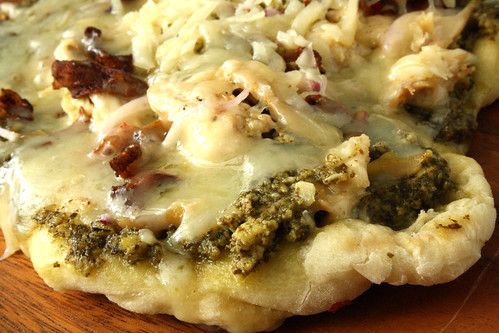 Chicken, Pesto and Chanterelle Mushroom Pizza