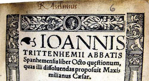 Detail from titlepage of Johan Tritheim's Liber octo questonum