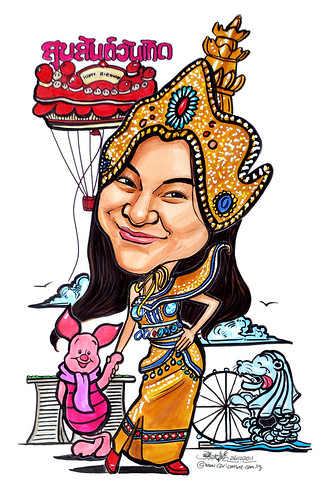 lady caricature in Traditional Thai costume
