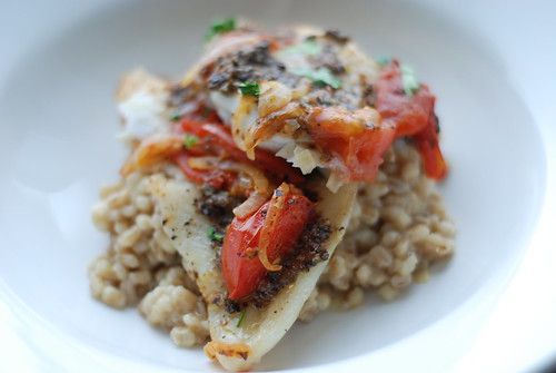 tursk tomatite ja tapenadega, lisandiks orsoto/cod with tomatoes and tapenade, orzotto