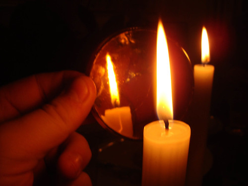 A candlelight reflected