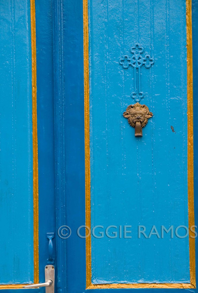 Indonesia - Solo Kraton Blue Door with Cross and Barong