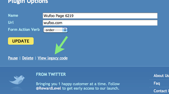 Have to use the Legacy Code on RewardLevel to work with Wufoo.