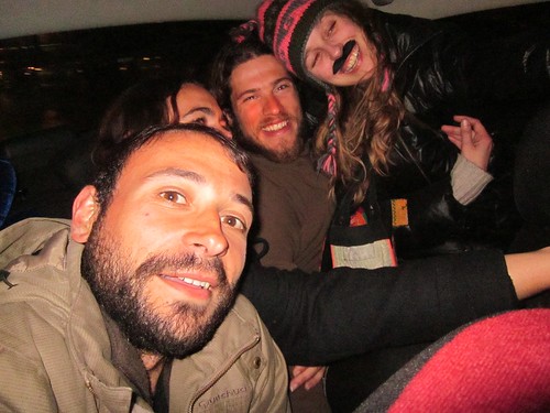 6 foreigners in a cab, drunk.