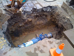 Water Board hole with new pipe and valve