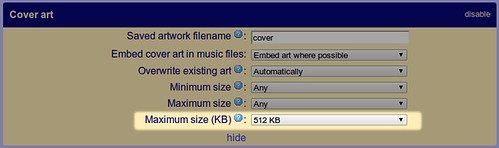 Maximum data size for album art