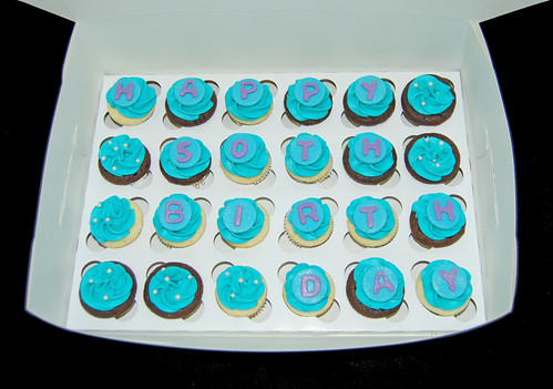 50 turquoise and purple mini cupcakes for a 50th birthday celebratrion set 2