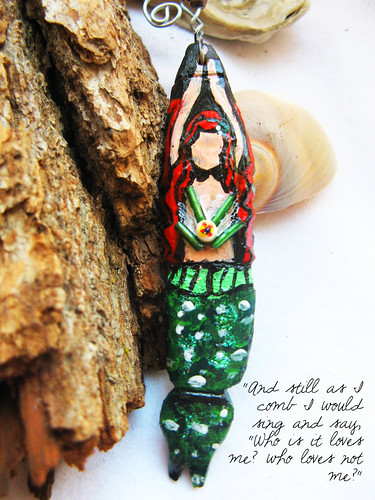 Wooden handpainted mermaid pendant - oceana by the sun and the turtle