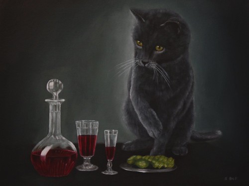 Red Wine and Black Cat by Sid's art