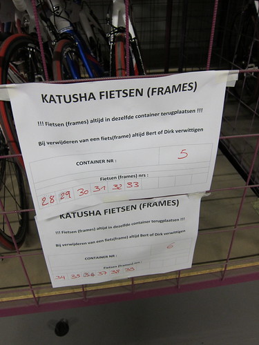 There were over a dozen carts filled with returned Katusha bikes