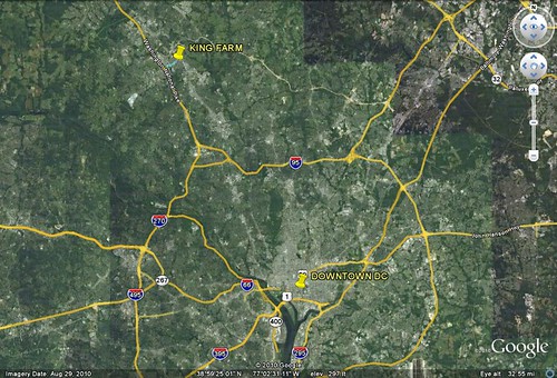 location of King Farm in relation to the Washington region (via Google Earth)
