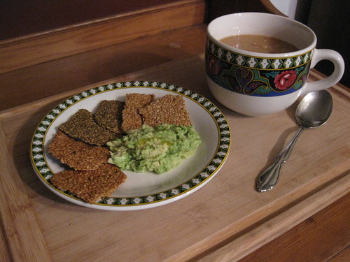 Flax Crackers with Chunky Avocado Butter and Fava Bean Soup