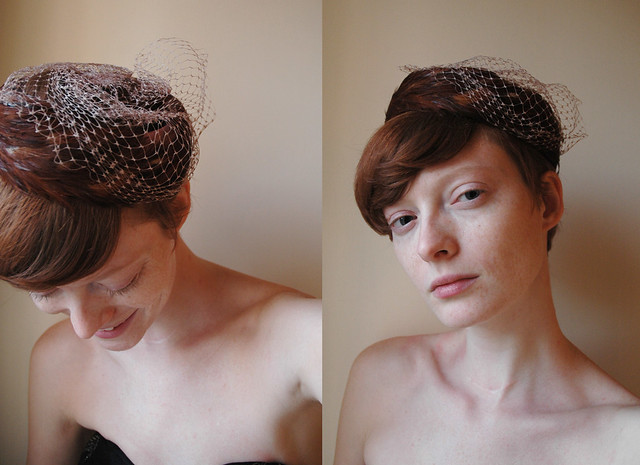 Vintage Peasant feathered pill box hat
