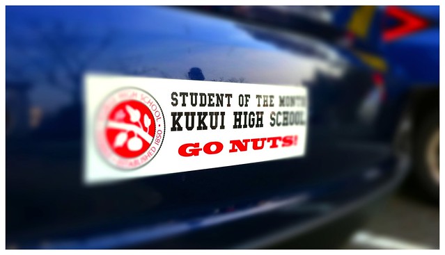 71/365 Kukui High School #kukuihigh - We're on the road to buy some stuff for our Hawaii Five-0 launch party on Sunday with my Kukui High School bumper sticker :-)
