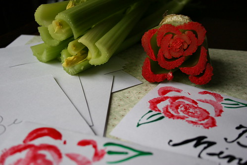 Roses Mothers Day Card made with celery - how fun - Mothers Day activities for kids {Weekend Links} from HowToHomeschoolMyChild.com
