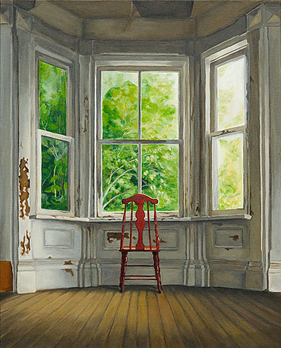 a painting by Michelle Basic Hednry called Waiting - Red Chair