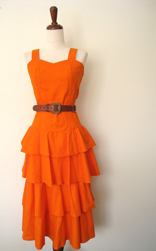Freshly Squeezed Bright Orange Ruffled Sun Dress, vintage 80's