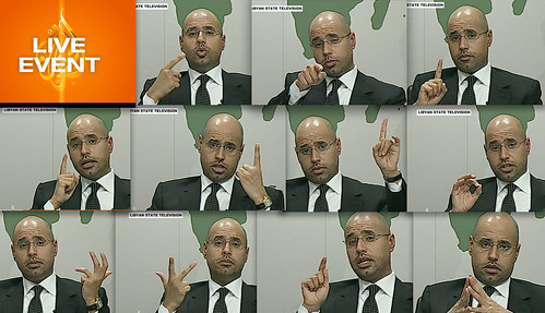 Los gestos de Saif El Islam Gadafi durante el discurso