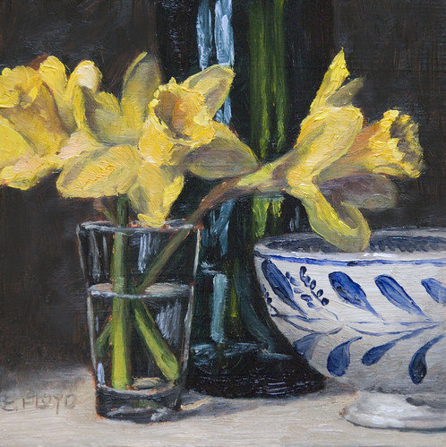 20110213 daffodils bowl and bottle 6x6