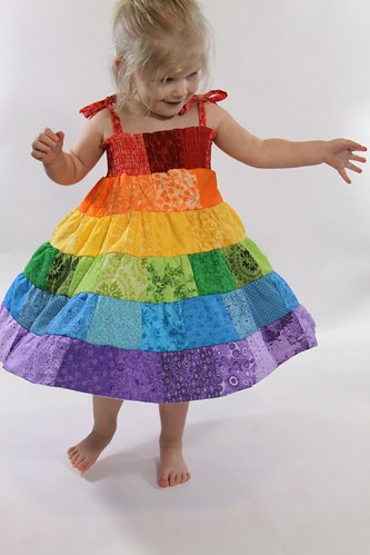 Rainbow Patchwork Tiered Handmade Toddler Dress