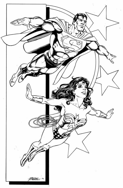 Superman and Wonder Woman 2010 commission by George Perez