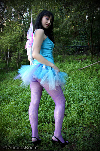 Miss V - Fairy in purple pantyhose.