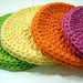 Crochet Cotton Scrubbies Facecloths Coasters Lime Green Bright Orange Yellow Hot Pink by Peanuts Creations