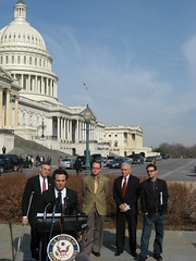 Mark Ruffalo, Josh Fox, Maurice Hinchey speaking before the Capitol dome