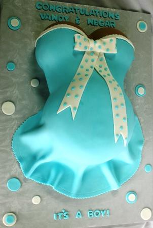 Pink Pregnant Belly Cake. Pregnant Belly Baby Shower Cake in Blue Polka Dots Vandy and Negar