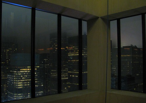 Rainy night Skyline of NYC through the window