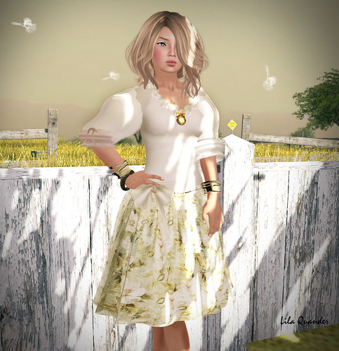 INDIE ROSE Floral Skirt F-1 & Satin Belt Blouse Beige