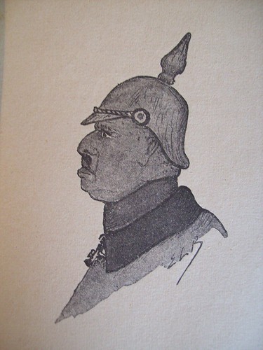 Caricatura de um oficial alemo, representa um oficial superior de um campo de prisioneiros na Alemanha. Retirado do livro En Reprsailles de Eugne-Louis Blanchet (1918)