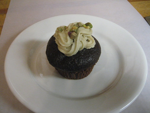 cupcake with pistachio cream icing