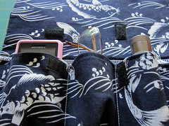 Emergency Bed Bag - upper pocket detail:  phone, glasses, flashlight