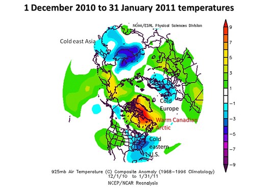 1 Dec 2010 through 31 January 2011 925-mb temperature anomalies