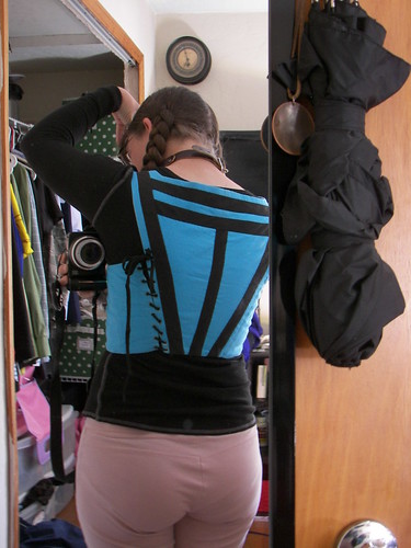Back view of Bodice, Turquoise Italian Working-Class Dress on Morgandonner.com