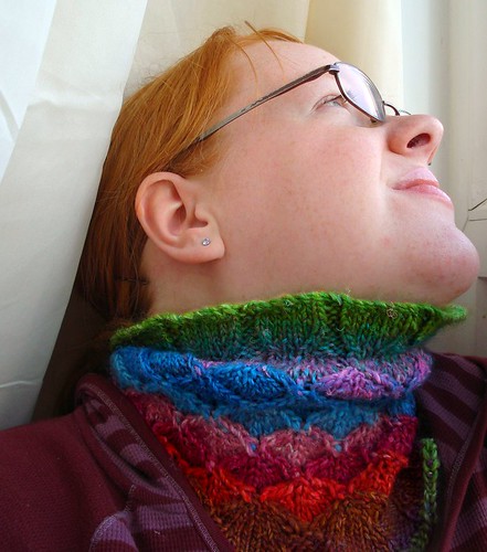 Entrelac noro rainbow neckwarmer cowl no picking up stitches