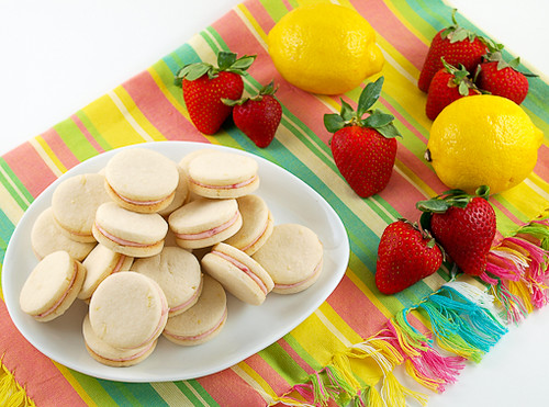 Strawberry Filled Lemon Sandwich Cookies