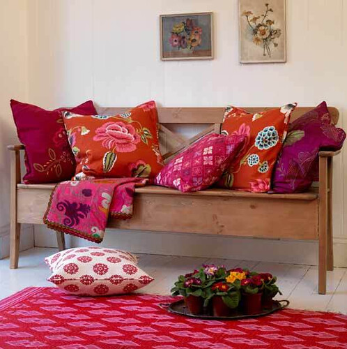 Pink and Orange - Interior Design Patterned living room via housetohome