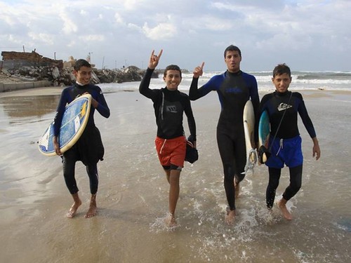 Surfers in Gaza
