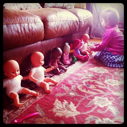 Feeding the baby dolls