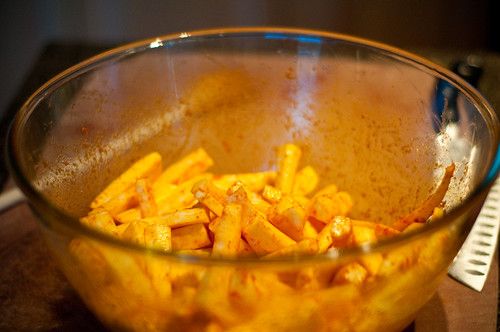 curry covered parsnips