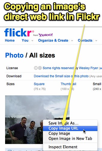Copying an image's direct web link in Flickr