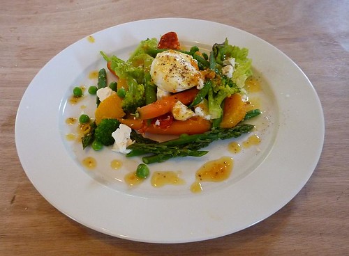 spring vegetable salad with orange and walnut oil vinaigrette