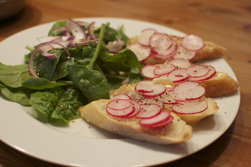 Radish Sandwiches and Spinach Salad