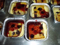 Cherry cake with cherry syrup and custard